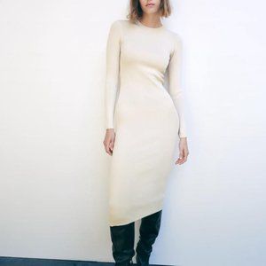 Zara Cream / Ecru Rib Knit Midi Dress M